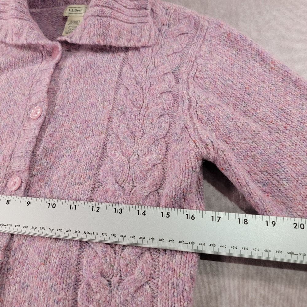 LL Bean Womens Pink Marl Cable Knit Wool Blend Button Front Cardigan Sweater M - Picture 4 of 7
